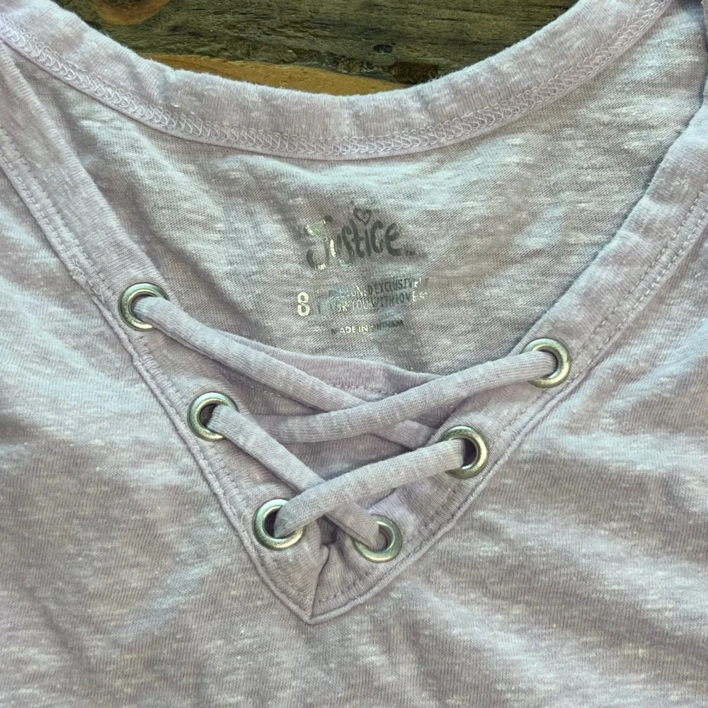 Justice Girls Light Purple Lace Up‎ Long Sleeve Peplum Top Kids Apparel Size 8